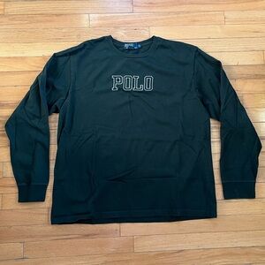 VTG Polo Ralph Lauren Green Stitched Spell Out Long Sleeve Tee Pullover USA Y2K